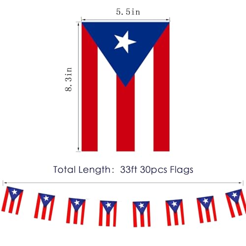 Image of Puerto Rico Flags Puerto Rican String Flag Banners for Patriotic Events Independence Day Sports Bars Inside Outside Decorations 33 Feet 30 Flags