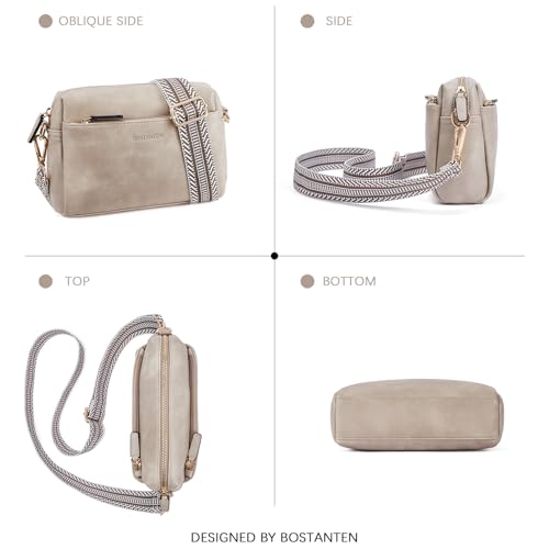 Image of BOSTANTEN Small Crossbody Purse for Women Triple Zip Cell Phone Leather Handbag with Colored Shoulder Strap