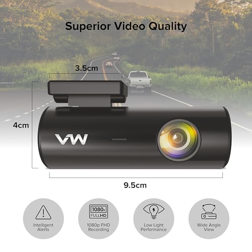 Image of VW Car Dash Camera VW100 Dash Cam| Full HD 1080p | Wide Angle View | G-Sensor | WiFi | Hard Wire Kit (Car Charger Not Included) | Emergency Recording