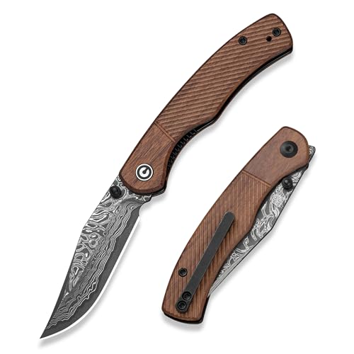 Image of CIVIVI Clingman EDC Pocket Folding Knife with Titanium Reversible Clip, 2.99 inch Damascus Blade Wood Handle Liner Lock Knife, Gift for Men Women C23065B-DS1