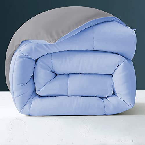 Image of Day Care - 400 GSM Hotel Quality-Down Alternative Reversible Comforter (90 inch x 100 inch Inches /228cm x 254cm) - Comforter Double Bed|Silver /Sky Blue| TC - 450