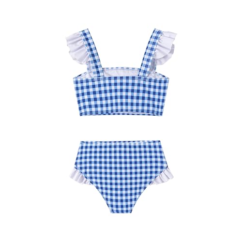 Image of LIZENS Girls Plaid Swimwear Two Piece Trim Swimsuit 2-12 Toddler Beach Bathing Suit for Kids