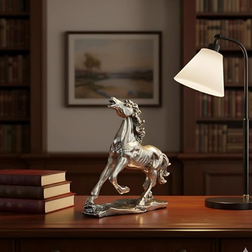Image of 999 Silver Plated Running Horse Statue, Vastu Home Decor Showpiece for Sucess l Tabletop Gift Item with Gift Box for Decoration & Wedding Gifting