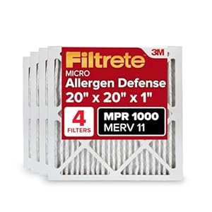 Filtrete 20x20x1 AC Furnace Air Filter, MERV 11, MPR 1000, Micro Allergen Defense, 3-Month Pleated 1-Inch Electrostatic Air Cleaning Filter, 4 Pack (Actual Size 19.69 x 19.69 x 0.81 in)