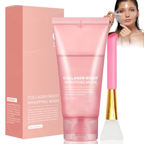 75ML Mascarilla de Collagen con Brocha, Mascarilla Facial Peel-Off Coreano para Hidratante Nutritivo Profundo y Elasticidad, Reduce la Flacidez y la Opacidad, para renovar la piel