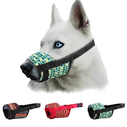 Murom Dog Muzzle Small Medium Large Soft Breathable Pattern Print Pet Muzzles Puppy Mouth Cover Anti Biting Barking (Pixels, M L)