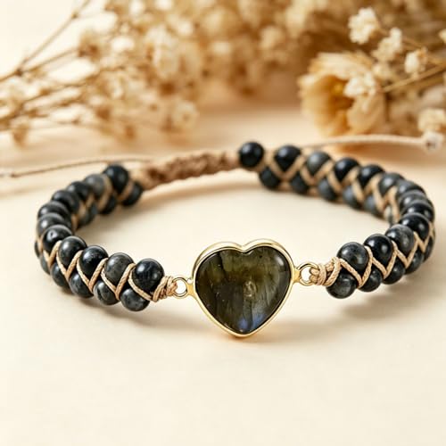 Image of Women Boho Wrap Bracelet,Handmade Natural Stone Crystal Emperor Beads Heart Bracelet, Fashion Bohemian Jewelry Gift for Women