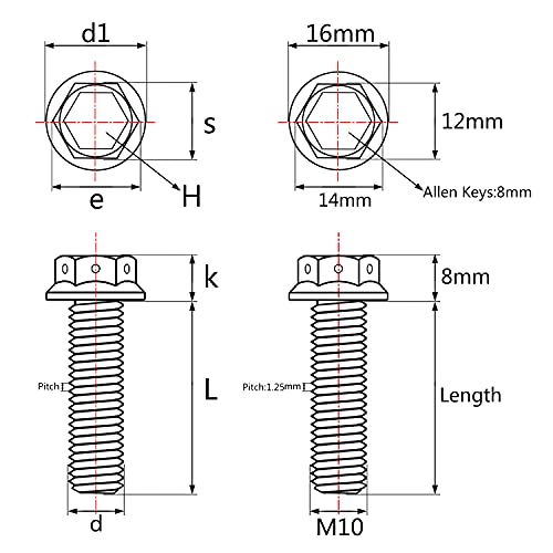 Vis à tête hexagonale M10 contre le desserrage, pas de 1,25 mm multicolore 20 mm - 2