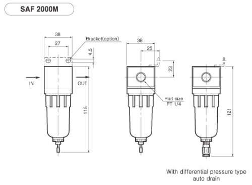 Pneumaticplus Saf2000M-N02B Miniature Compressed Air Particulate Filter 1/4" Npt - Poly Bowl, Manual Drain, Bracket #TOP1