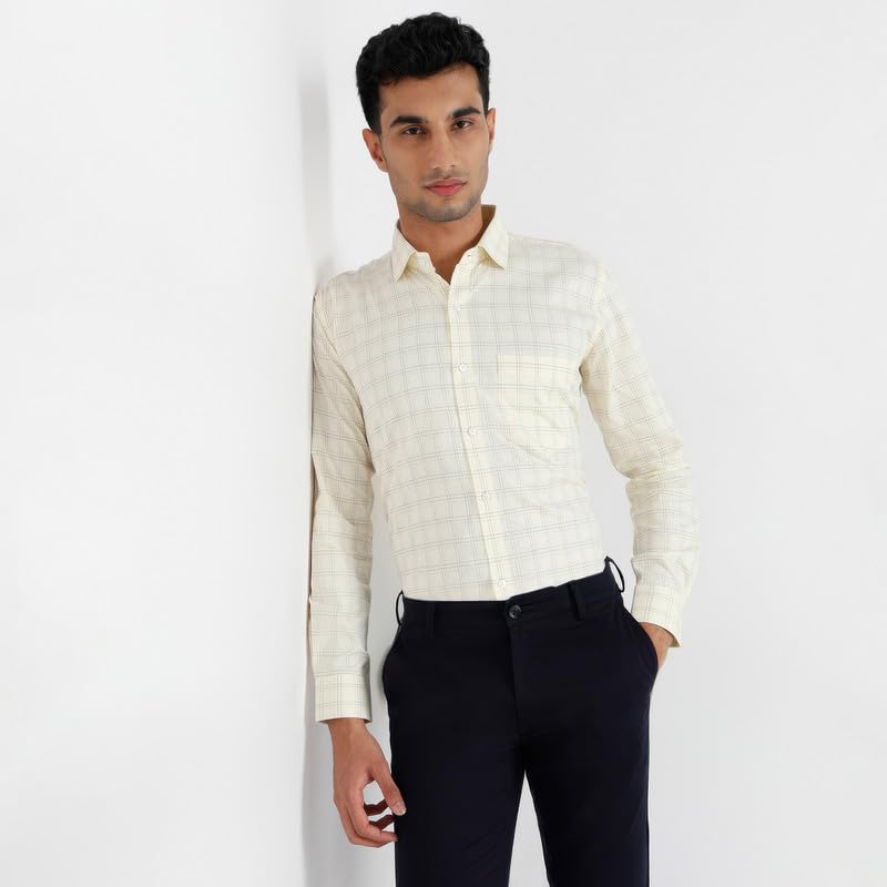 Image of MARK & ALBERT 100% Cotton Full Sleeves Regular Fit Formal Shirt for Men Blue