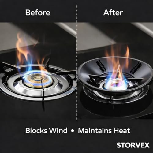 Image of Gas Saver Burner Stand for LPG Chulha, Windproof Flame Protector Ring, Energy Saving Gas Stove Guard Jali, Heavy Duty Metal Support for Cooker Utensils Home Kitchen (Black) (3)