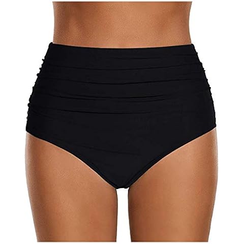 ABYOVRT Women High Waist Bikini Bottom Solid Vintage Ruched Tummy Control Swim Shorts Beach Briefs Period Swimwear (Black,XXXL) Cover