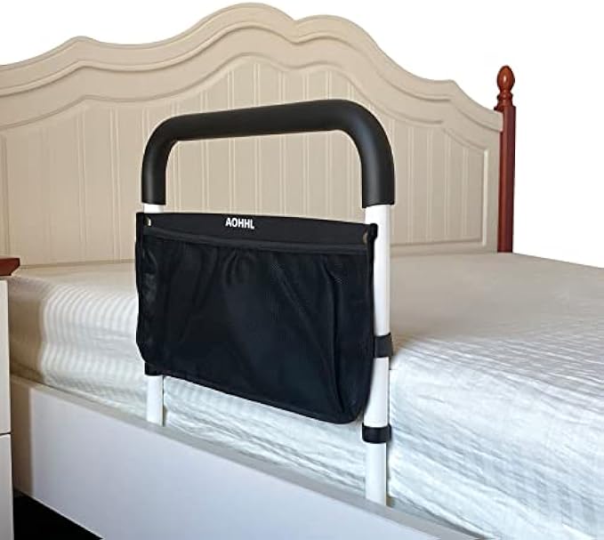 Bed Rails for Elderly Adults Safety with Adjustable Heights Storage Pocket Assist Support Side Railings for Seniors Citizens Slides Under Mattressbed Cane Medical Bed Guard Bed Handles Bars(White)