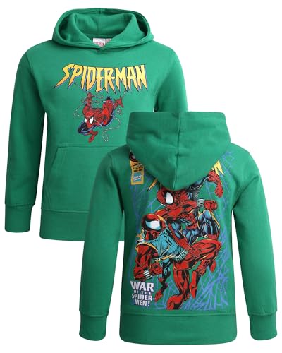 Marvel Spider Man Boys Graphic Hoodies - Long Sleeve Fleece Pullover Sweatshirt Graphic Zip Up Hoodie for Boys (Sizes: 7-16), Spiderman Green, 14-16