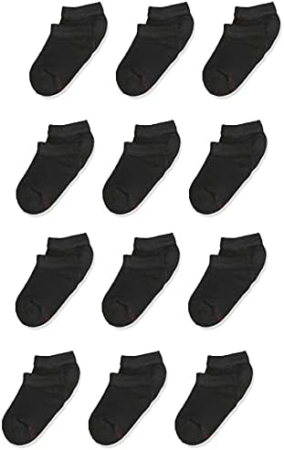 Hanes boys Extra Durable No Show Multipack athletic socks, Black - 12 Pack, Large 3-9 US