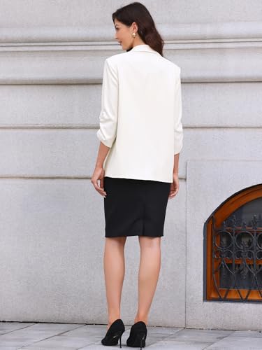 Allegra K Open Front Blazer for Women's Ruched 3/4 Sleeve Shawl Collar Office Dressy Suit Jacket3