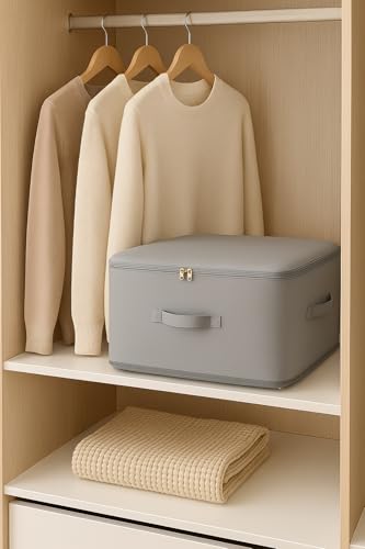 Image of Dustproof & Moisture-proof Storage Bag with Zippered Closure & Handle, Ultra Space Saving Self Compression Organizer, Comforter & Folding Bag for Storing Saree, Clothes (Grey, Pack - 6)