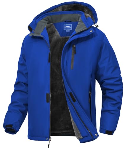 Zzkouine Chaqueta de invierno para hombre, chaqueta de esquí cálida, impermeable, chaqueta para exteriores, cortavientos, chaqueta de snowboard con capucha desmontable, L