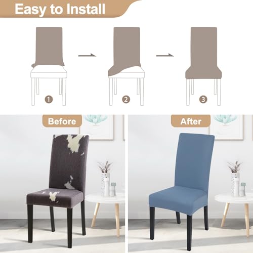 Image of SearchI Dining Room Chair Covers Set of 6, Stretch Solid Color Parsons Chair Slipcovers Spandex Removable Washable Kitchen Chair Protector Cover for Dining Room, Hotel, Ceremony (Gray Blue)