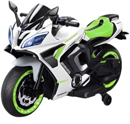 Image of Playland | R9 Rechargeable PL 6655 12V Battery Operated Ride On Bike for Kids, Fun Electric Bike for Outdoor Adventures | Safe and Fun Kids' Ride-On Toy |1 to 6 Years Green & White