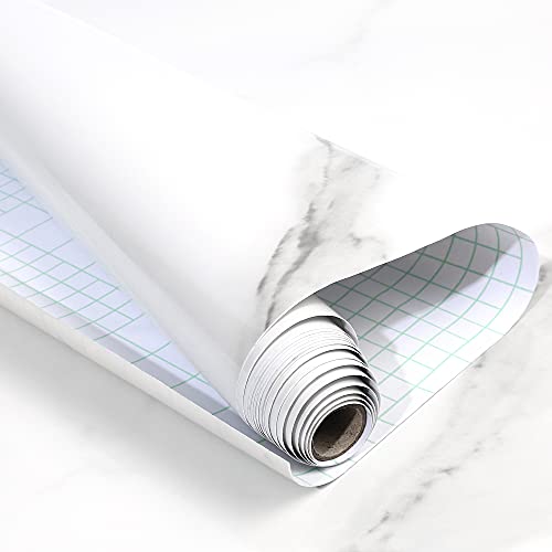 LotFancy Marble Wallpaper, 23.6â€ x 118.1â€, Glossy Peel and Stick Contact Paper, Removable Gray/White Granite Film Roll, Waterproof Adhesive Vinyl Wrap for Countertop Bathroom Furniture Renovation