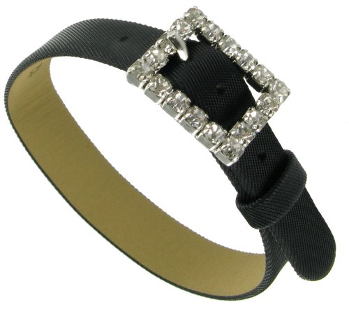 9-12mm Microfiber Leather One Piece Slip Thru Watch Band W Rhinestone SS Buckle