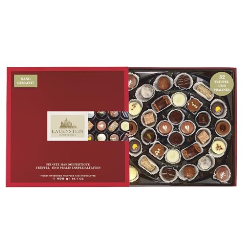 Lauensteiner Trüffel- und Pralinen-Spezialitäten | 400g 16-fach sortiert mit und ohne Alkohol | Verschenken Sie pures Schokoladenglück an Ihre Liebsten