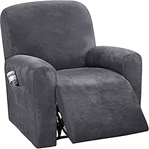 BXFUL Housse De Fauteuil Relax Extensible, 4 Pièces Velours Housse Fauteuil Relax Doux Extensible Housse De Fauteuil avec Poche Latérale pour Enfants Animaux (Gris) Cover
