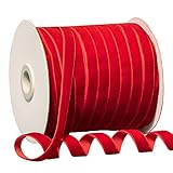 50 Yards Velvet Ribbon, 3/8 inch (10mm) Red Velvet Ribbon for Gift Wrapping, Valentine's Day, Weddin