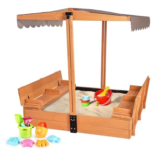 Aivituvin Kids Sand Boxes with Canopy Sandboxes with Covers Foldable Bench Seats, Children Outdoor Wooden Playset - Upgrade Retractable Roof (47x47Inch)
