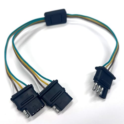 Universal 4 Way Flat Y-Splitter Plug Adapter Trailer Lights and LED Tailgate Light Bar, 4 Pin Trailer Light Adapter with 17.5 inch Trailer Extension Harnes