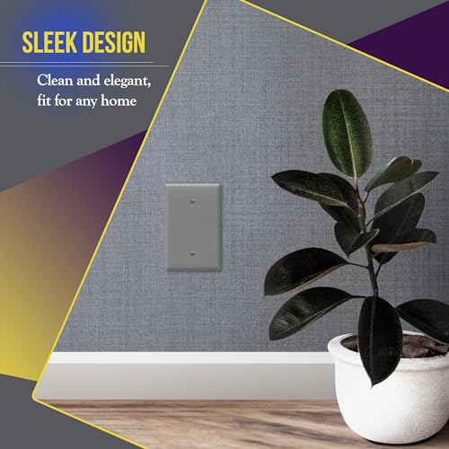 Image of ENERLITES Blank Device Wall Plate, Jumbo Blank Cover, Gloss Finish, Oversized 1-Gang 5.5 inch x 3.5 inch, Polycarbonate Thermoplastic, 8801O-GY-10PCS, Gray, 10 Pack | Jumbo size 5.5 inch x 3.5 inch, cover unused electrical box /outlet /switch, unbreakable polycarbonate, UL-listed, easy to install