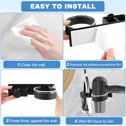 Suporte de secador de cabelo montado na parede, suporte para secador de cabelo e alisador, organizad