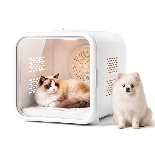 Cat Dryer Box & Dog Dryer Box Ultra-Quiet Pet Dryer Box for Cats and Small Dogs - 360 Fast Drying Adjustable Temperature Transparent Design Stress-Free Hands-Free Grooming