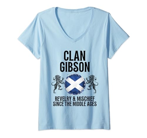 Gibson Clan Scottish Apellido Scotland Heráldica Camiseta Cuello V