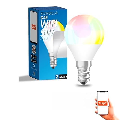 VoltShine Bombilla LED 6W G45 RGB+CCT, regulable, controlable por app, ideal para ambientes personalizados y ahorro energético.