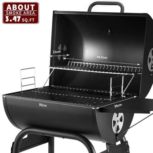 Holzkohlegrill - Holzkohle Grillwagen mit Deckel | Smoker Grill Griff, Grillrost und Thermometer, Holzkohlegrill groß, Holzkohles Kohlegrill BBQ Grill Gartengrill Holzkohle Schwarz 6