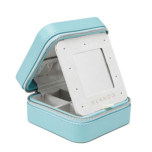 Vlando Travel Jewelry Box, Earrings Necklace Rings Lipstics Organizer On The Go, Women Girls Gift Idea?New Blue?