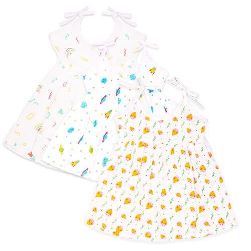 Image of Kidbea Baby Girl Dresses | Muslin Frock for Girls Summer Wear | Soft Breathable Cute Printed Frock with Tie-Up Closure