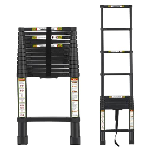 RIKADE 16.5FT Telescopic Ladder, Aluminum Telescoping Ladder with Non-Slip Feet, Portable Extension Ladder for Household and Outdoor Working, 330lb Capacity, Black by RIKADE - Used condition - US$104.95