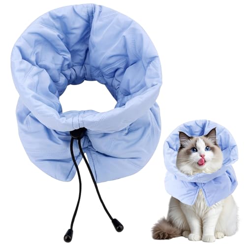 HTTDSLF Collare per Recupero Gatto, Morbido Collare di Recupero Regolabile, Anti-morso, Elisabettiano Protettivo per Gattino, Impedisce di Leccare le Ferite, Comodo per Gatto e Cuccioli (Azzurro, S)
