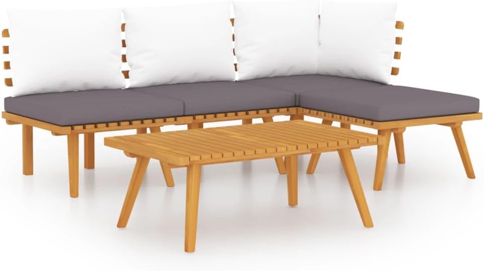 vidaXL Patio Lounge Set 5 Piece, Sectional Sofa for Outdoor Backyard, Couch with Cushions, Patio Furniture Set with Table, Solid Wood Acacia