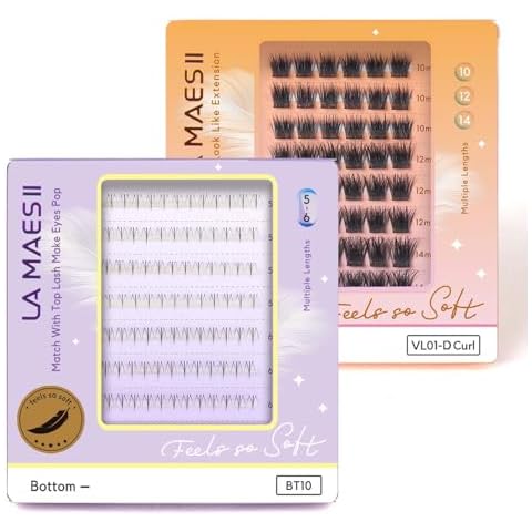 LA MAESII Top Lashes & Bottom Lashes, 48pcs Volume Cluster Lashes and 96pcs Clear Band Bottom Lash Clusters Natural Look Soft Cover