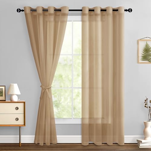 Hiasan Sheer Curtains 84 Inches Long with Tiebacks, Light Filtering