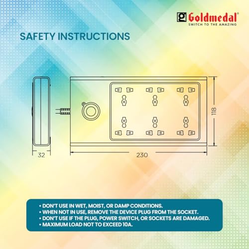 Image of Goldmedal Spice Max 6x1 Spike Guard, Colour: White & Grey, Max Load: 10A, Sockets: 6 International Sockets