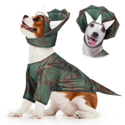 Huhumy Triceratops Dog Costume Dinosaur Dog Costume Halloween Dino Pet Clothes for Pet Cat Halloween Party Cosplay Events Photo Props Medium