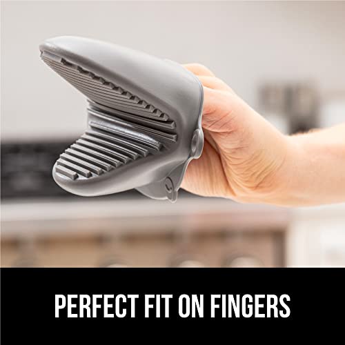 Gorilla Grip Heat And Slip Resistant Silicone Mini Potholders Mitts, Oven Mitt Gloves, Bpa-Free, Textured Design, Better Grip, Hot Plate Holder, Kitchen Finger Grips, Cooking, Waterproof 4 Set, Gray #TOP4