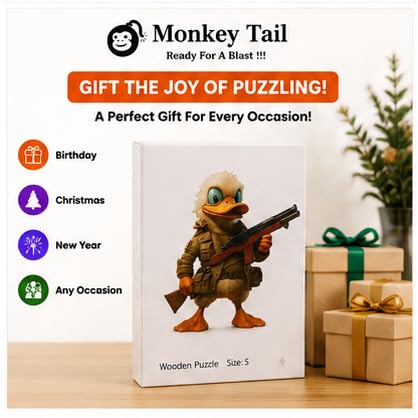 Image of MONKEYTAIL Wooden Jigsaw Puzzle for Adults & Kids, Small Duck Theme | Laser-cut pieces; 3D puzzle box; brain-teaser family game and decorative display