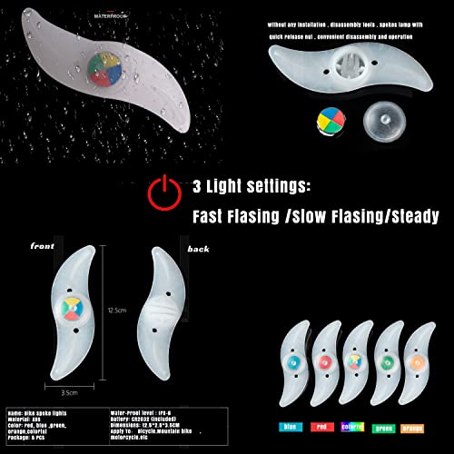 Constefire 5 peças de luz LED colorida para roda de bicicleta, à prova d'água, fácil instalação, lu
