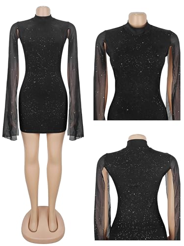 Image of Figdaw Sparkling Rhinestone Bodycon Dress for Women Special Occasions,Night Out